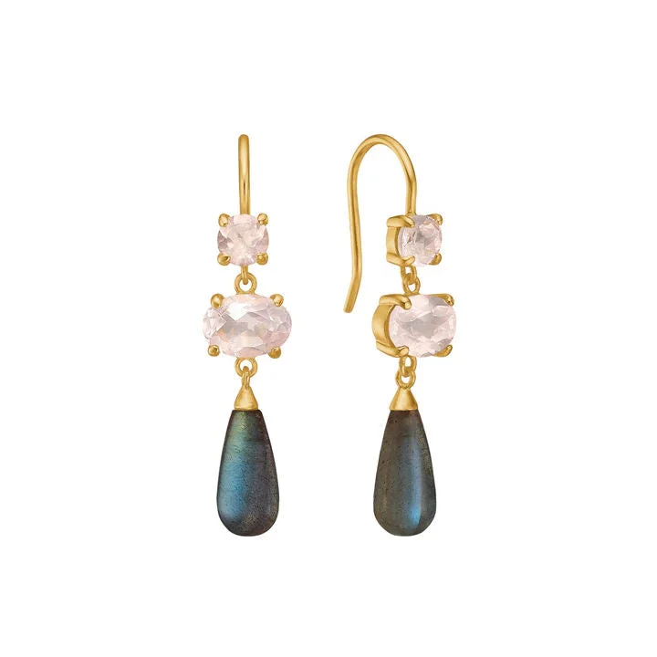 Personalized Silver Earrings for Women-Drop 18K Gold Plated Earrings w. Quartz & Labradorite