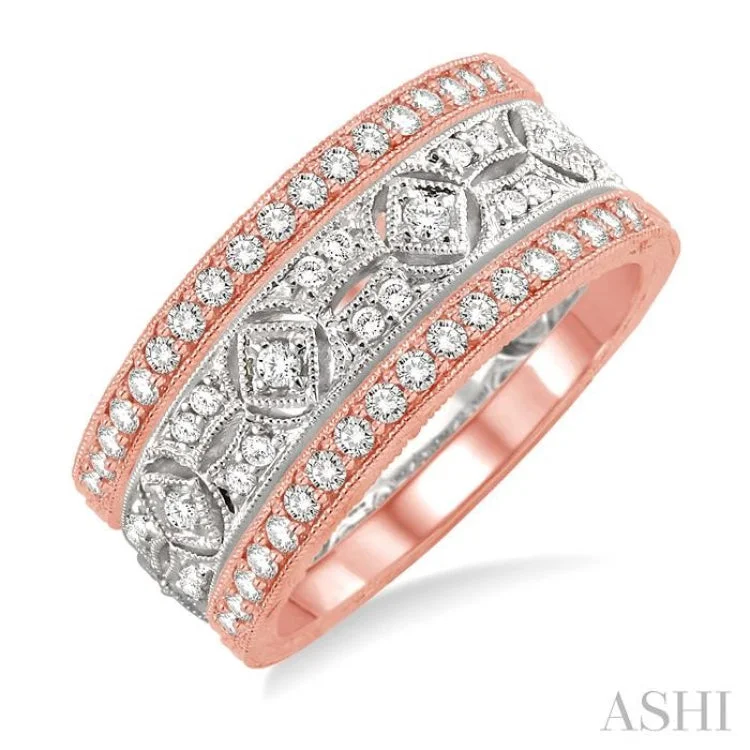 Custom Stacked Wedding Rings for Women-1/2 Ctw Round Cut Diamond Triple Band Set in 14K White and Rose Gold