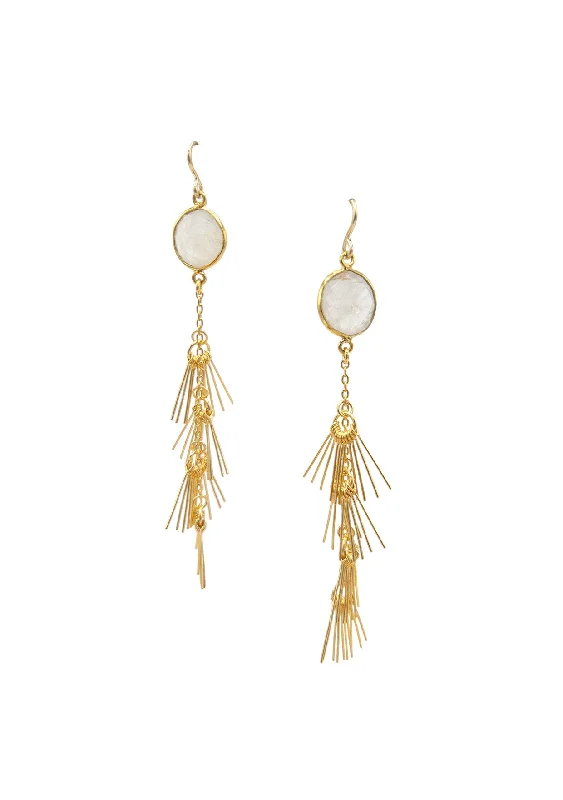 Personalized Silver Earrings for Women-Moonstone Gold Chandelier Earrings