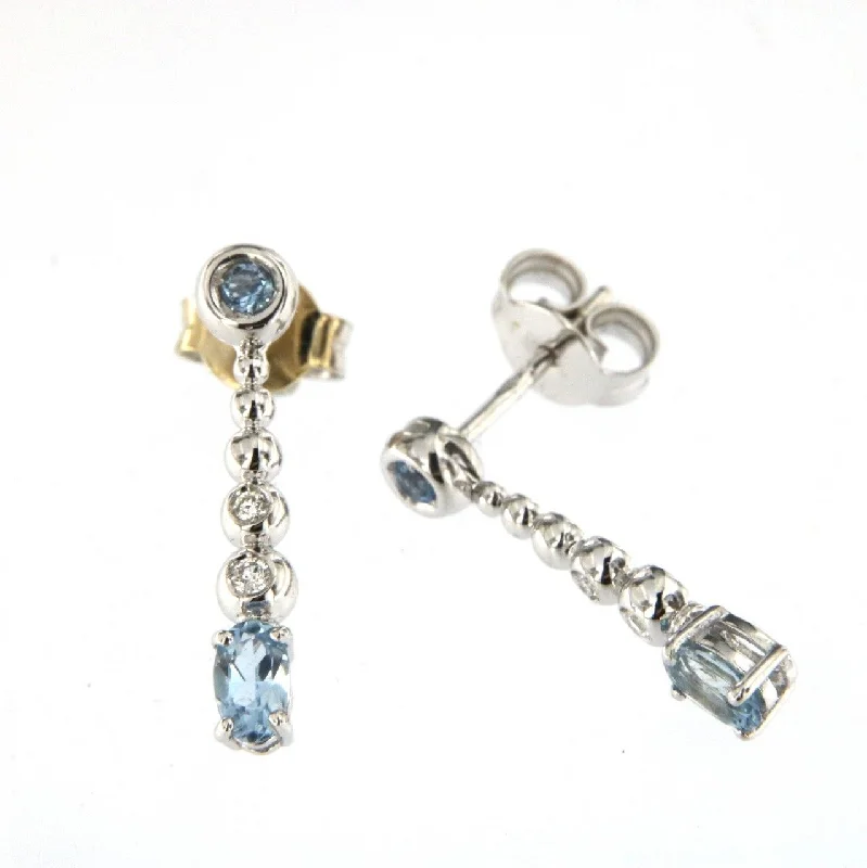 Large Gemstone Drop Earrings-Bubble 18K White Gold Earrings w. Diamonds & Light Blue Aquamarine