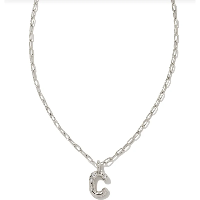 Chakra Healing Necklaces-Kendra Scott Silver Letter "C" Necklace In White Crystal