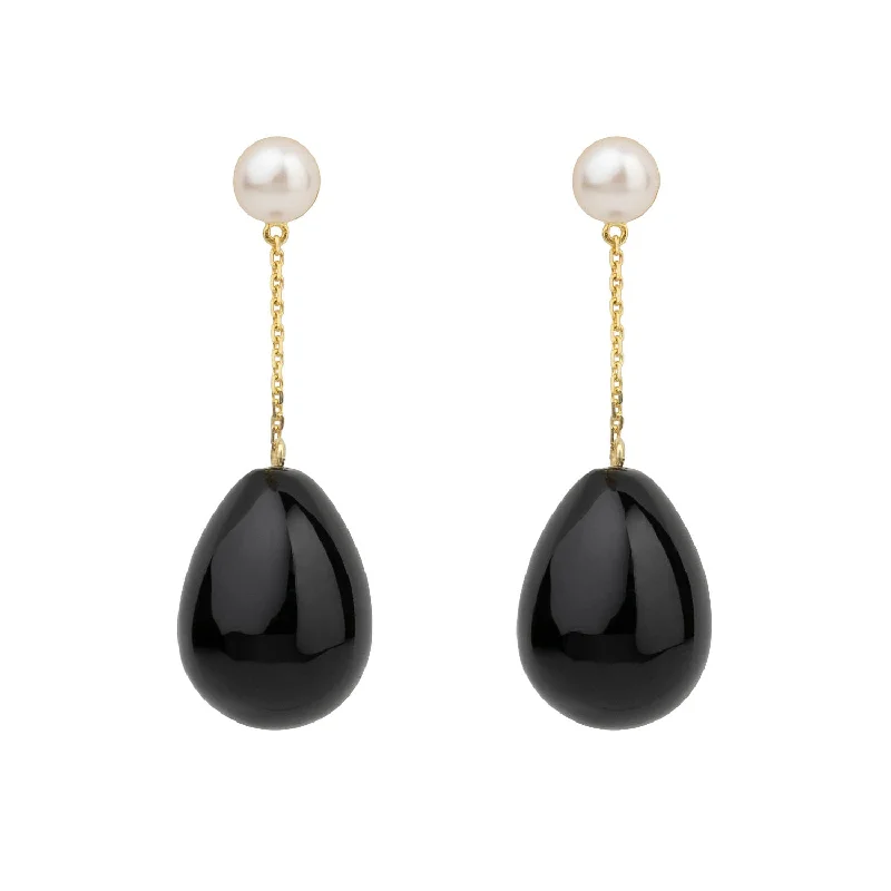 Luxury Crystal Earrings for Women-Black Mini Pearl Drop Gold Plated Earrings