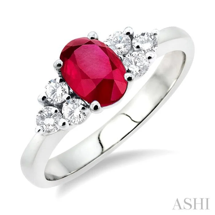 Personalized Wedding Ring Designs-7x5mm Oval Cut Ruby and 1/3 ctw Round Cut Diamond Ring in 14K White Gold