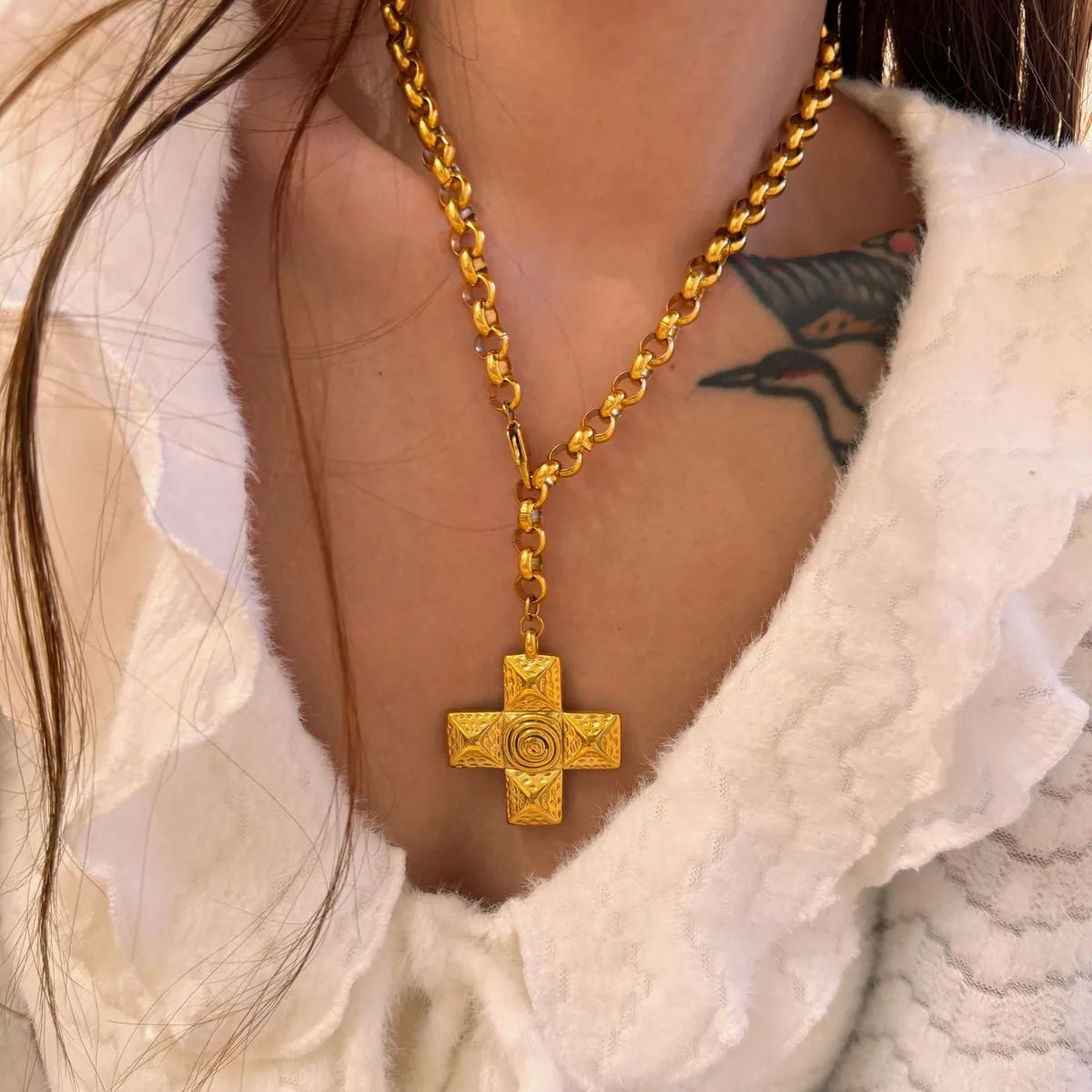 Adjustable Chain Necklaces-Titanium Steel 18k Gold Plated Retro Cross Plating Pendant Necklace