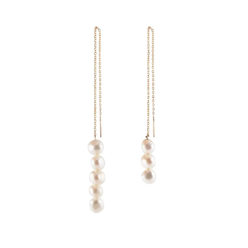 Elegant Crystal Earrings-3+5 Pearl Gold Plated Earrings w. Pearl