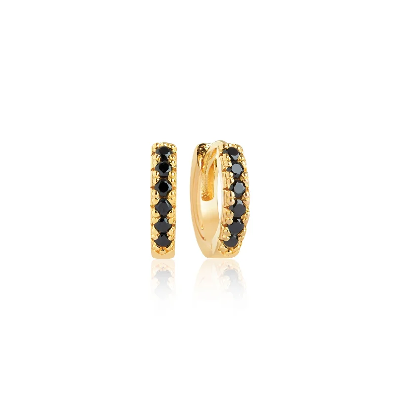 Classic Drop Earrings-Ellera Piccolo Gold Plated Earrings w. Black Zirconias