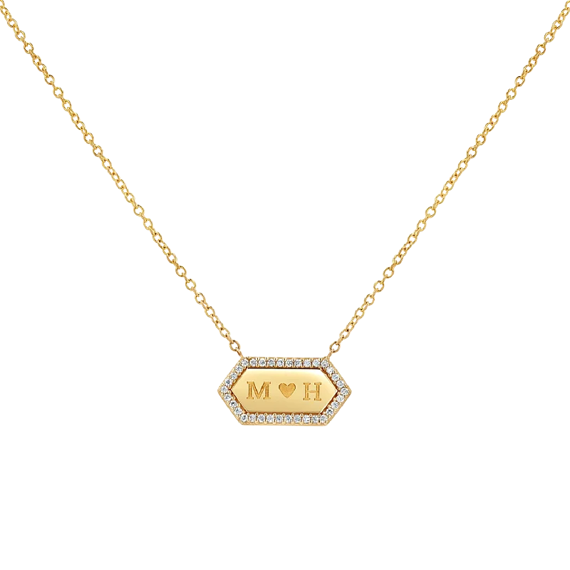 Romantic Necklaces-Diamond Hex Engravable Tag Necklace