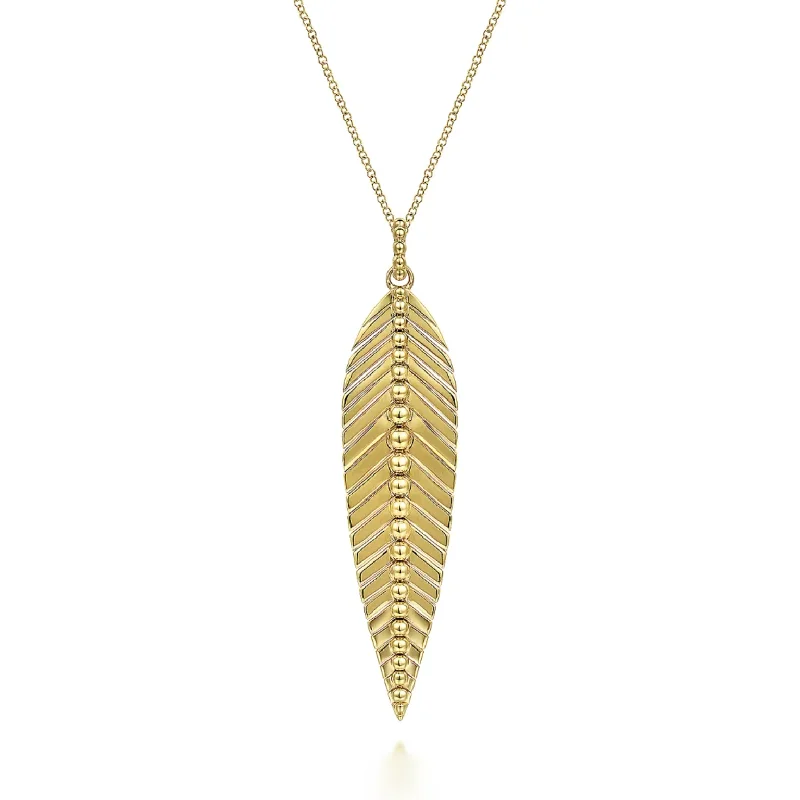 Modern Silver Necklaces-Gabriel 14K Yellow Gold Bujukan Leaf Pendant Necklace