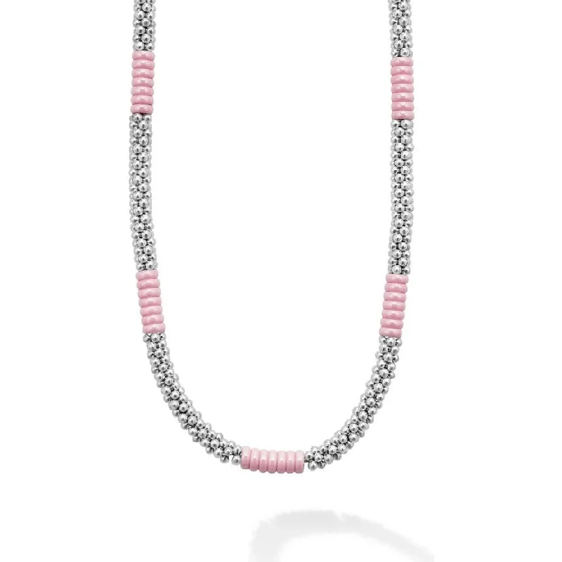 Amulet Necklaces-Lagos Sterling Silver 18"  Pink Caviar Station Necklace