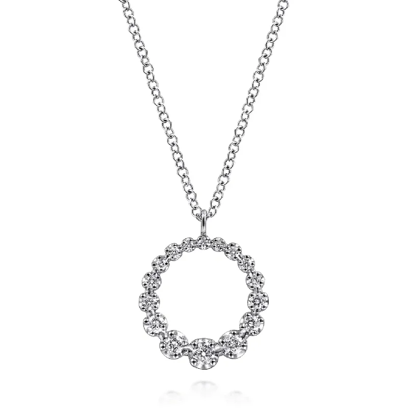 Natural Stone Necklaces-Gabriel 14K White Gold Diamond Circle Lusso Necklace