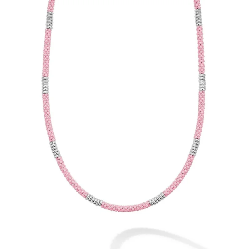 Fashion Jewelry Necklaces-Lagos Pink Caviar 16"  Sterling Silver Station Necklace