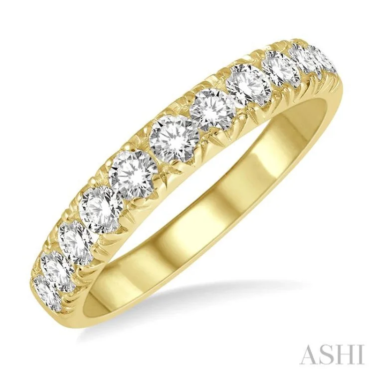 Engagement Rings with Custom Birthstones-3/4 ctw 11 Stone Round Cut Diamond Wedding Band in 14K Yellow Gold