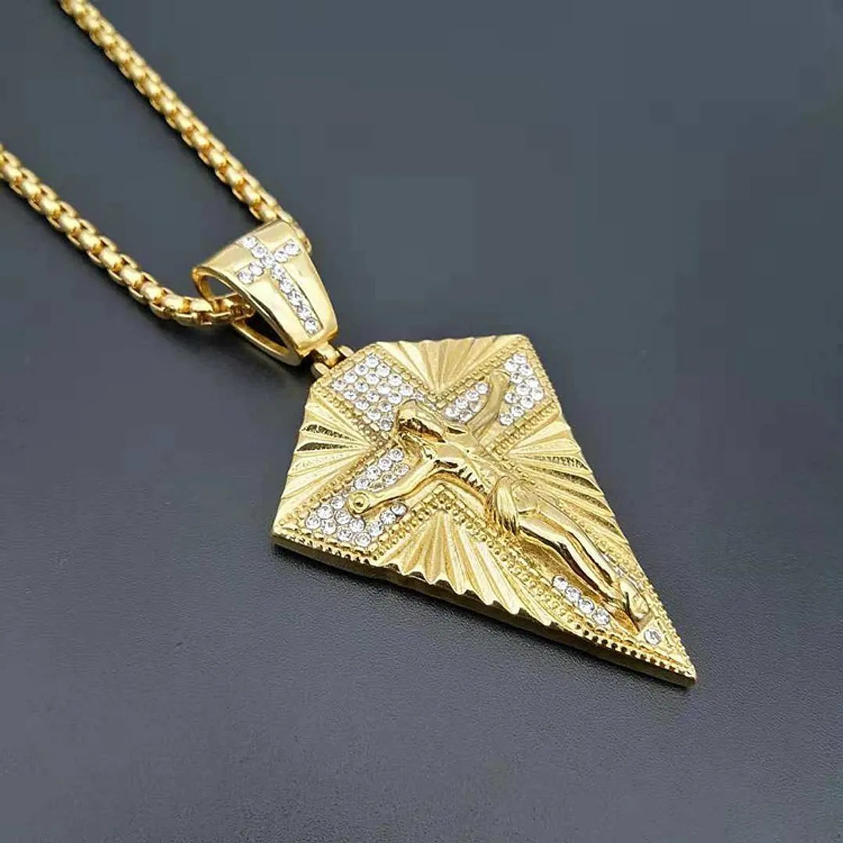 Minimalist Necklaces-Hip-Hop Solid Color Titanium Steel Inlay Rhinestones Men'S Pendant Necklace