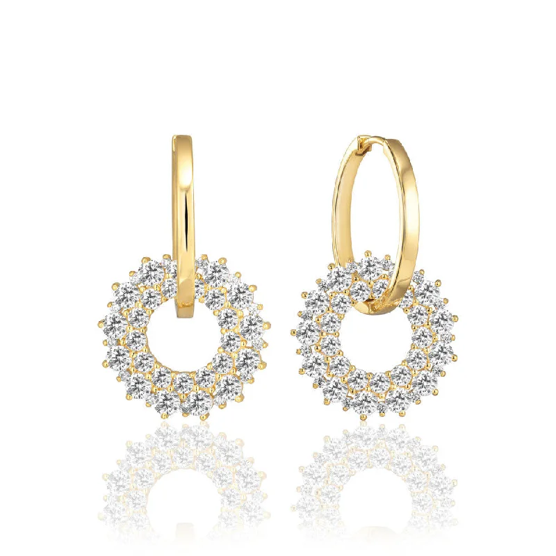 Trendy Drop Earrings for Women-Livigno Due 18K Gold Plated Earrings w. Zirconias