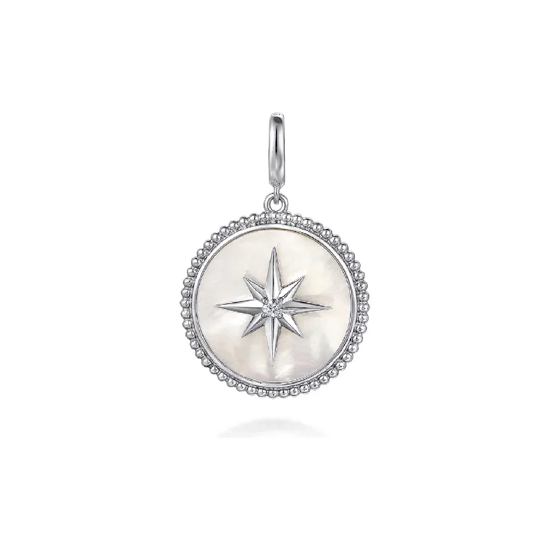 Jewelry Necklaces-Gabriel Silver Bujukan White Sapphire and Mother Of Pearl Round Starburst Medallion Pendant