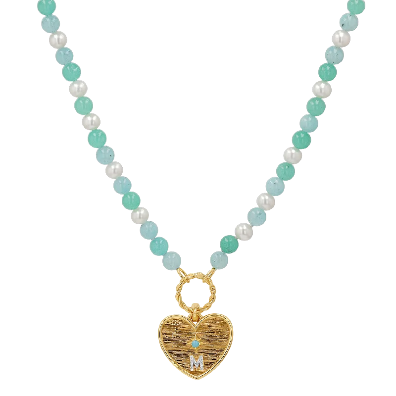 Protective Necklaces-Pearl Aqua Connector Chain Necklace