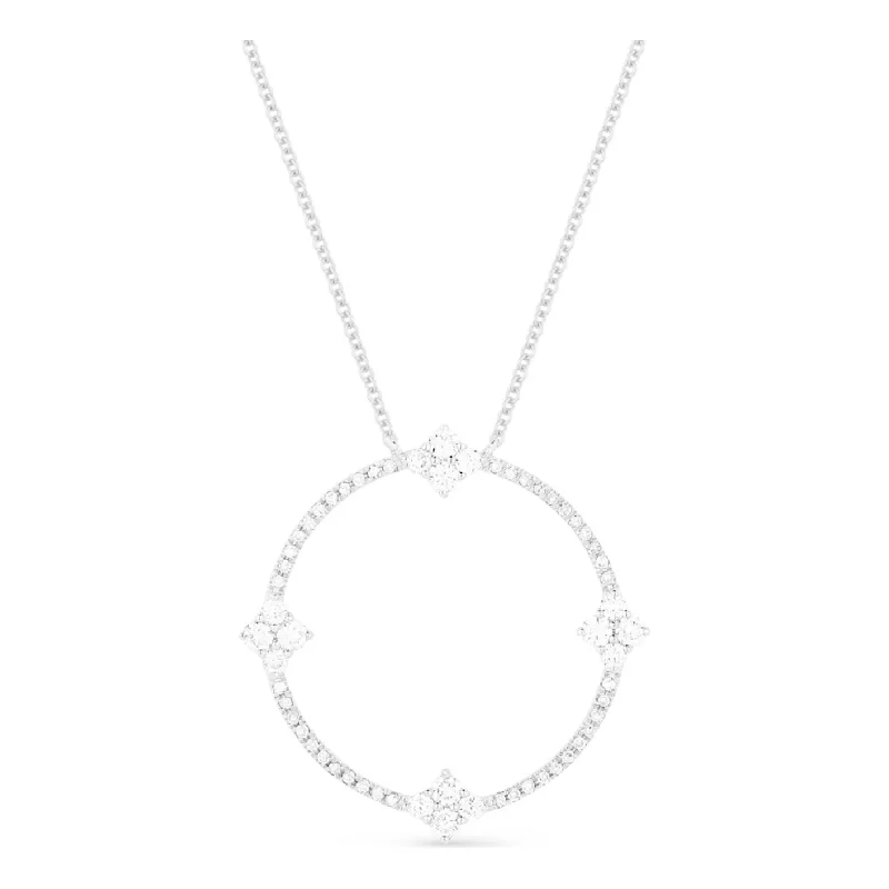 Diamond Necklaces-14K White Gold Diamond Open Circle Flower Station Necklace