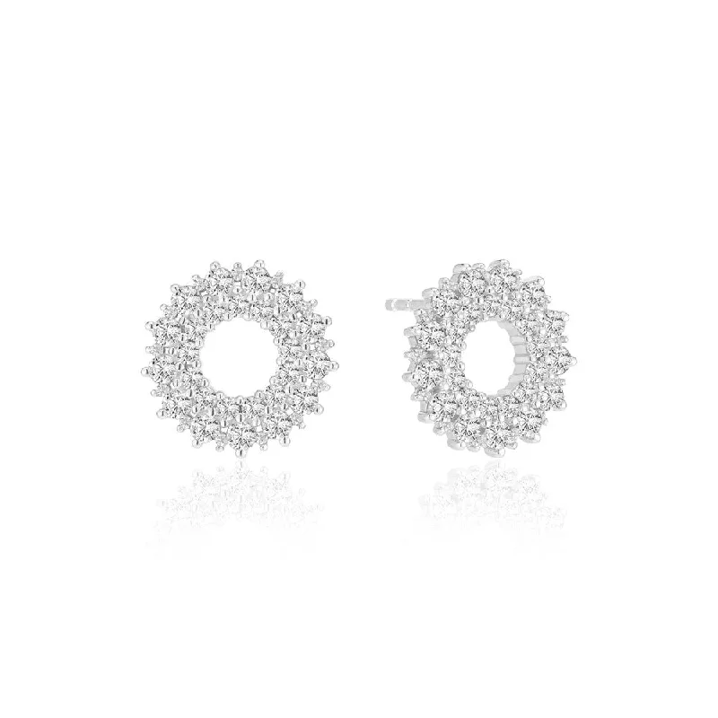 Trendy Drop Stud Earrings for Women-Livigno Silver Earrings w. Zirconias