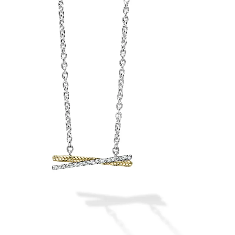 Diamond Necklaces-Lagos 18K and Sterling Silver Caviar Lux Diamond X Station Necklace