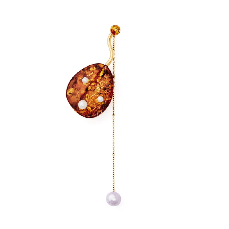 Classic Gemstone Earrings-Amphitrie Bubbles Gold Plated Earring w. Amber & Pearls