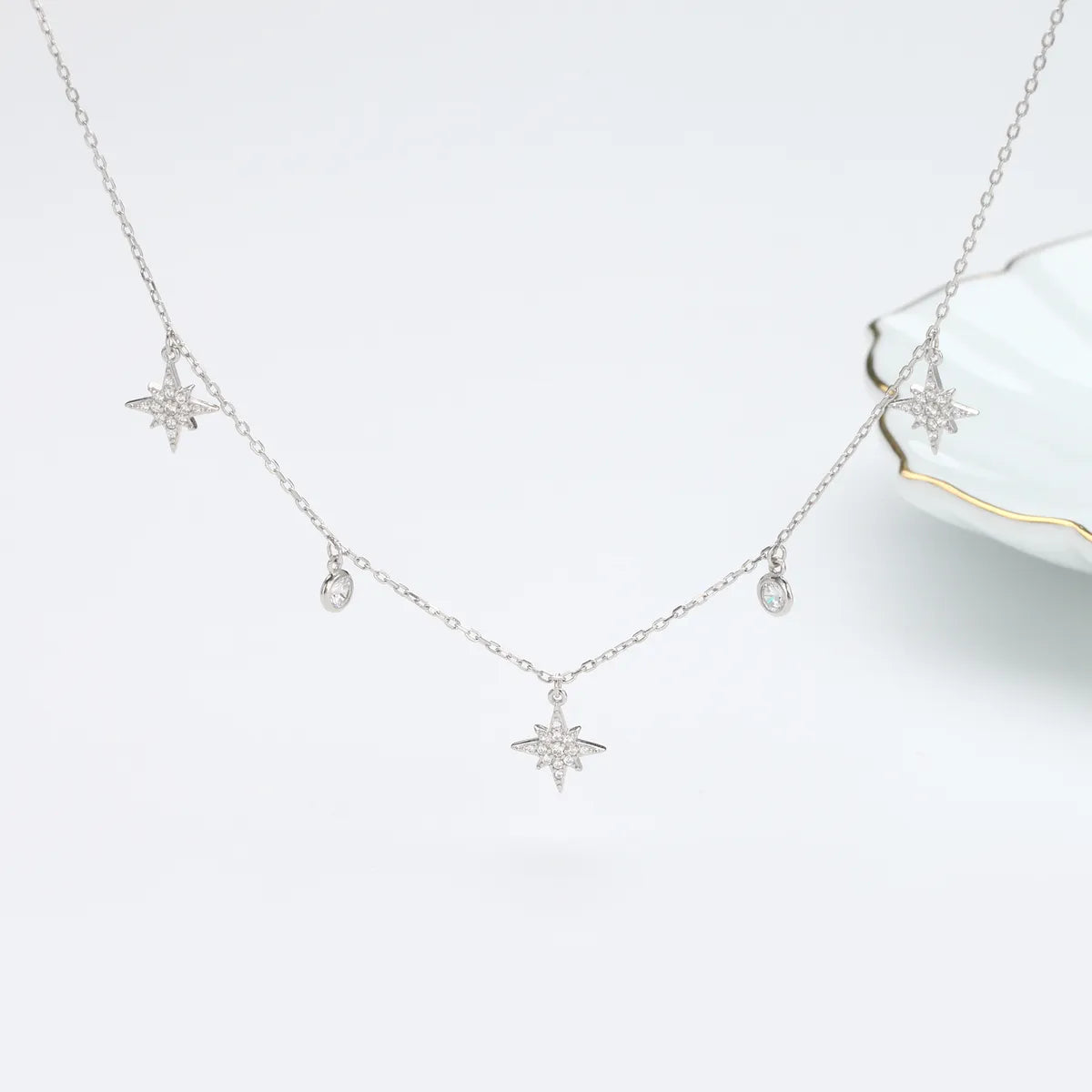 DIY Necklaces-Simple Style Star Sterling Silver Inlay Zircon Necklace