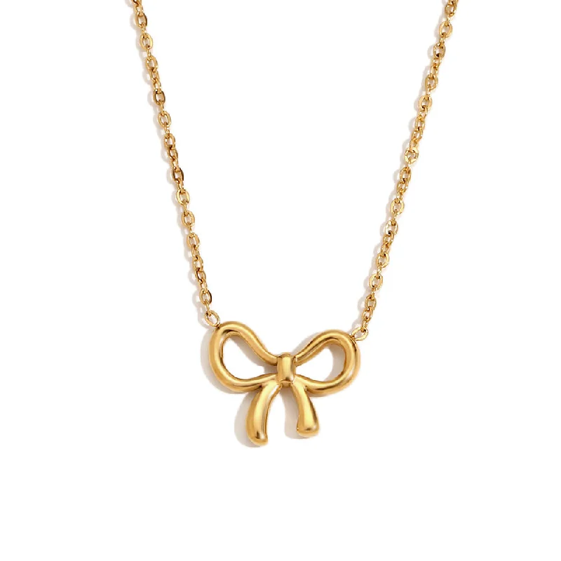 Simple and Sweet Bow Pendant Necklace - Gold