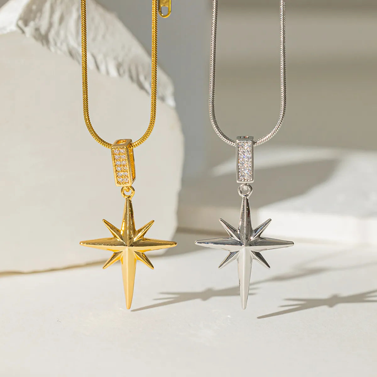 14K Gold Necklaces-Titanium Steel 18K Gold Plated Simple Style Star Inlay Zircon Pendant Necklace