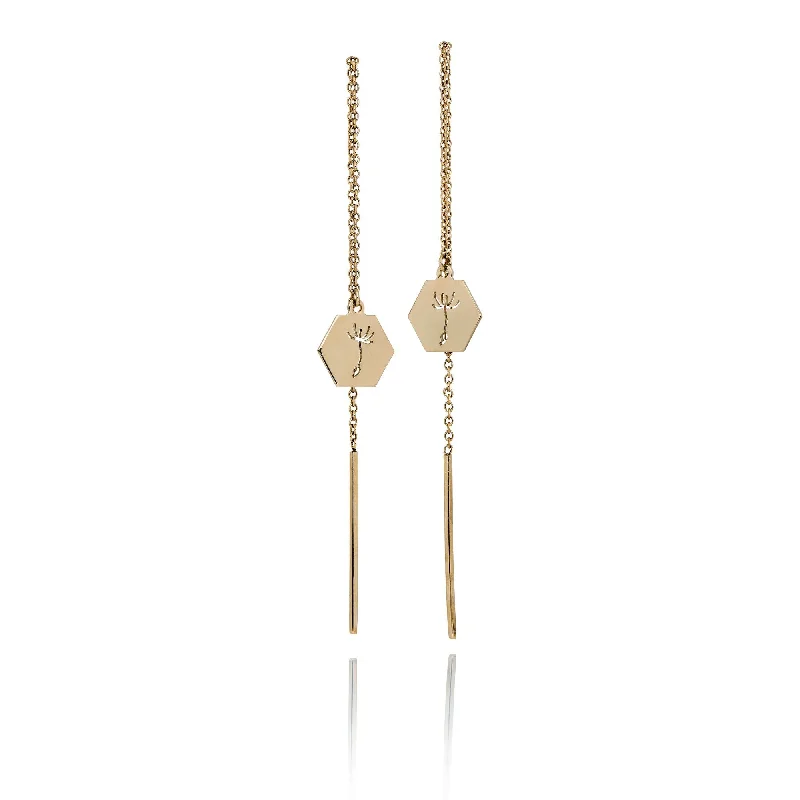 Classic Drop Earrings-Dandelion Hexagonal 14K Gold Earrings