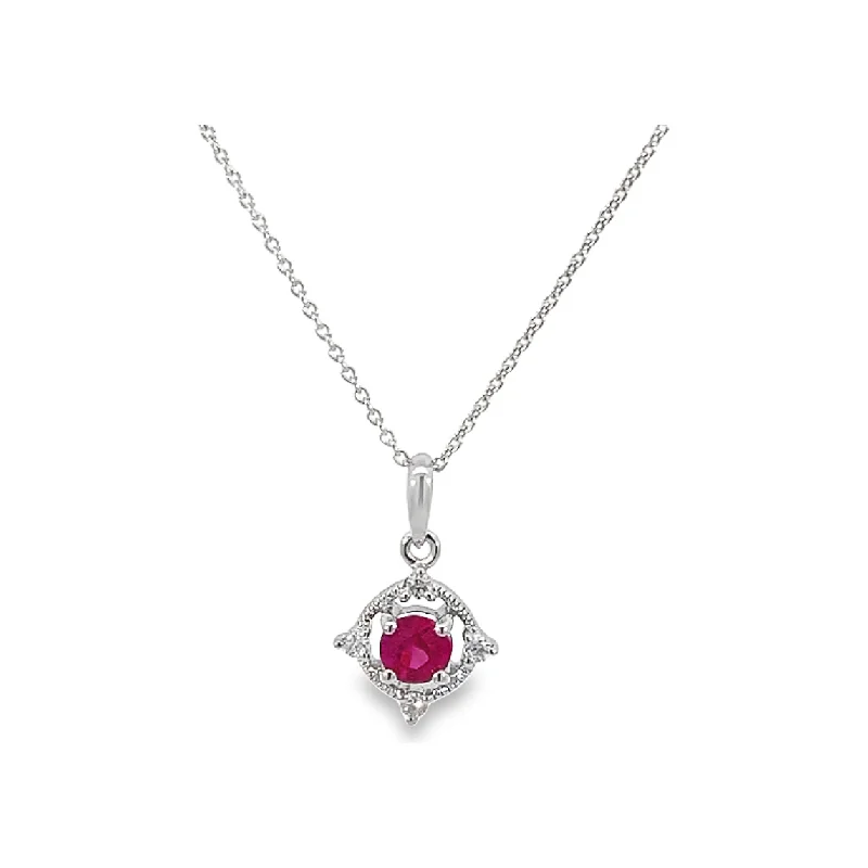 Designer Silver Necklaces-14K White Gold Ruby & Diamond Pendant Necklace