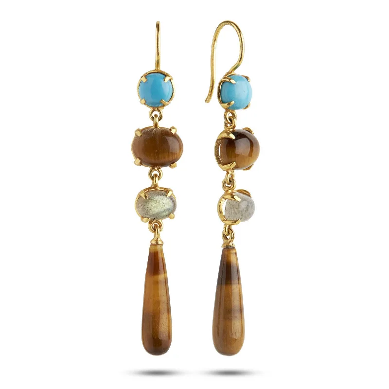 Sparkling Silver Earrings-Limited Edition Brown, White & Blue 18K Gold Plated Earrings