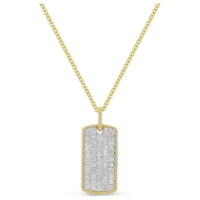 Fashion Necklaces-14K Yellow Gold Pave Diamond Petite Dog Tag Pendant Necklace