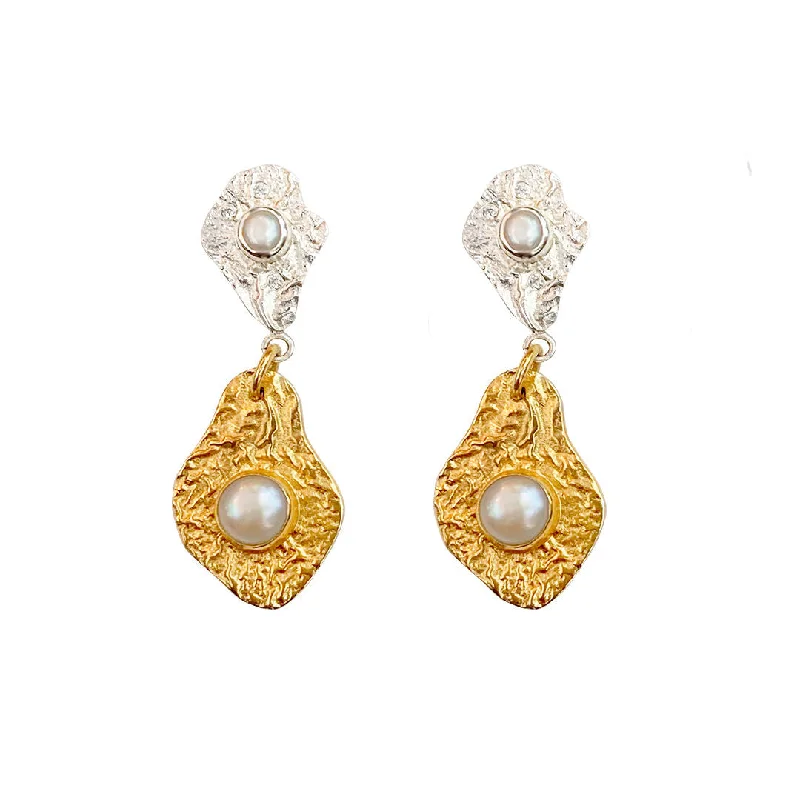 Luxury Silver Hoop Earrings-Daydream Mix Silver & Gold Plated Earrings w. Pearls