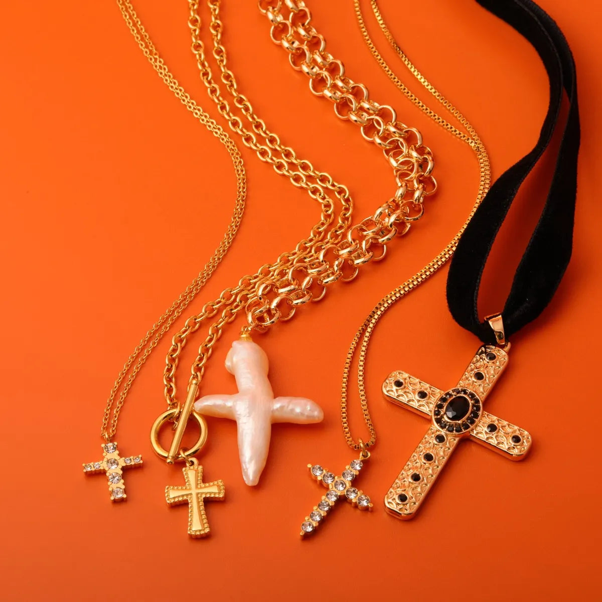 Artistic Pendant Necklaces-201 Stainless Steel 304 Stainless Steel Cotton Webbing Casual Streetwear Plating Cross Pendant Necklace