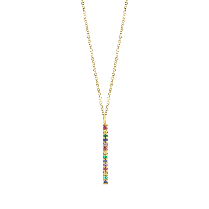 Natural Gemstone Necklaces-Short Bar Rainbow Necklace