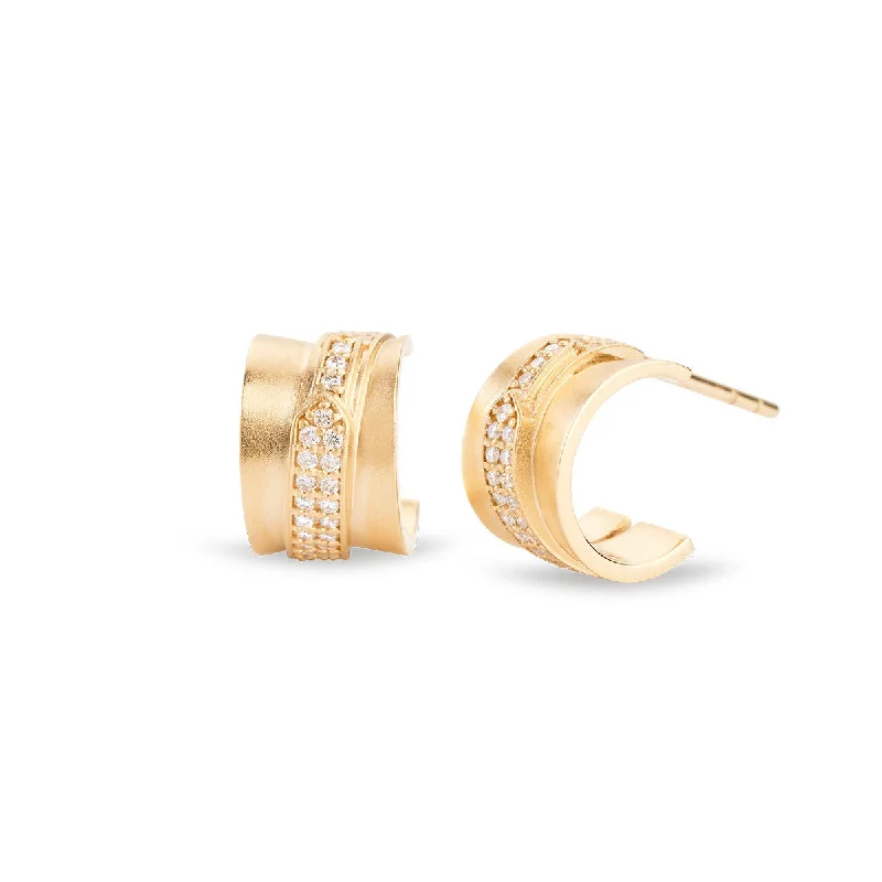 Silver Hoop Drop Earrings-Jovian 18K Gold Earrings w. Diamonds