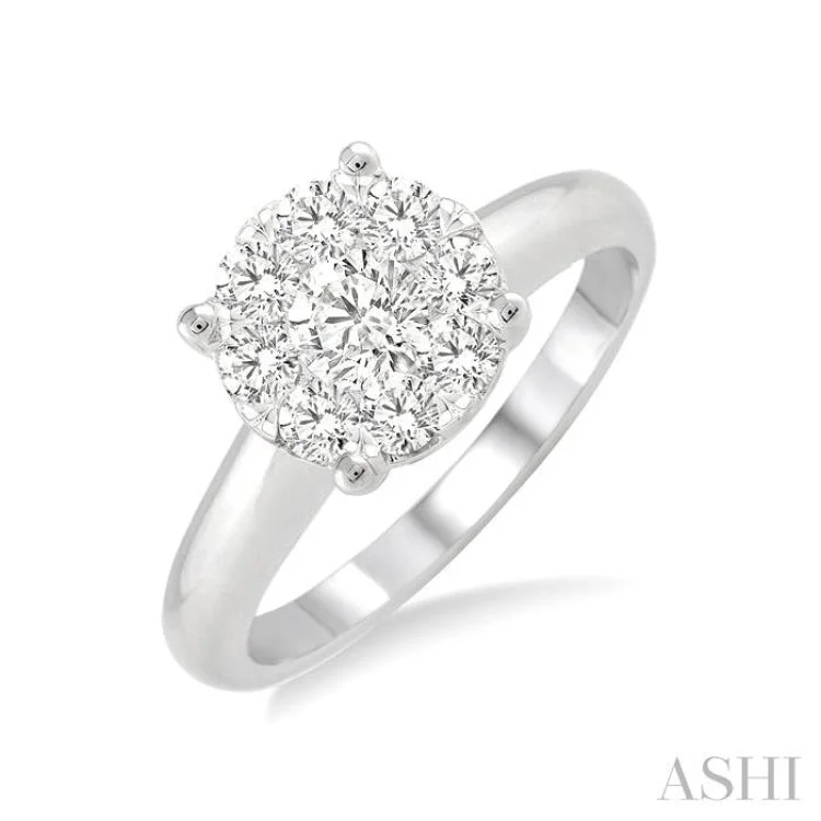 Adjustable Wedding Ring Bands-1/3 ctw Lovebright Round Cut Diamond Ring in 14K White Gold