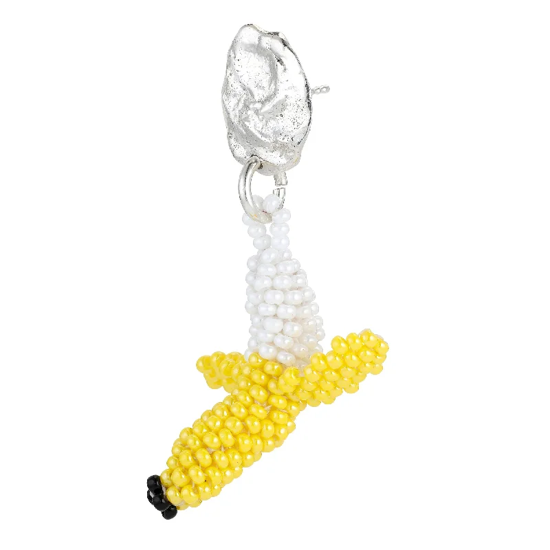 Gold Hoop Earrings-Banana Blob Earring Silver, Yellow Beads