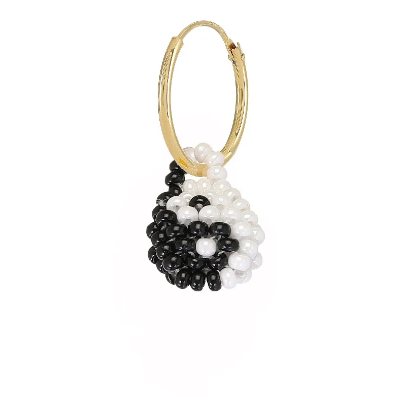 Simple Designer Earrings-Mini Yin Yang Earring Gold Plated, Black and White Beads