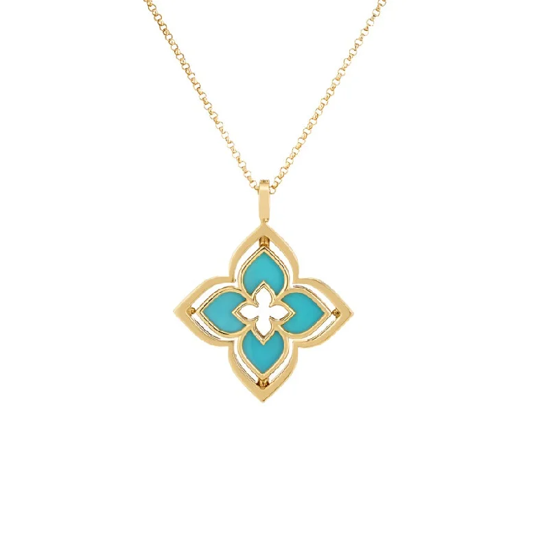 Romantic Necklaces-Roberto Coin 18K Gold Venetian Princess Reversible Diamond & Turquoise Necklace