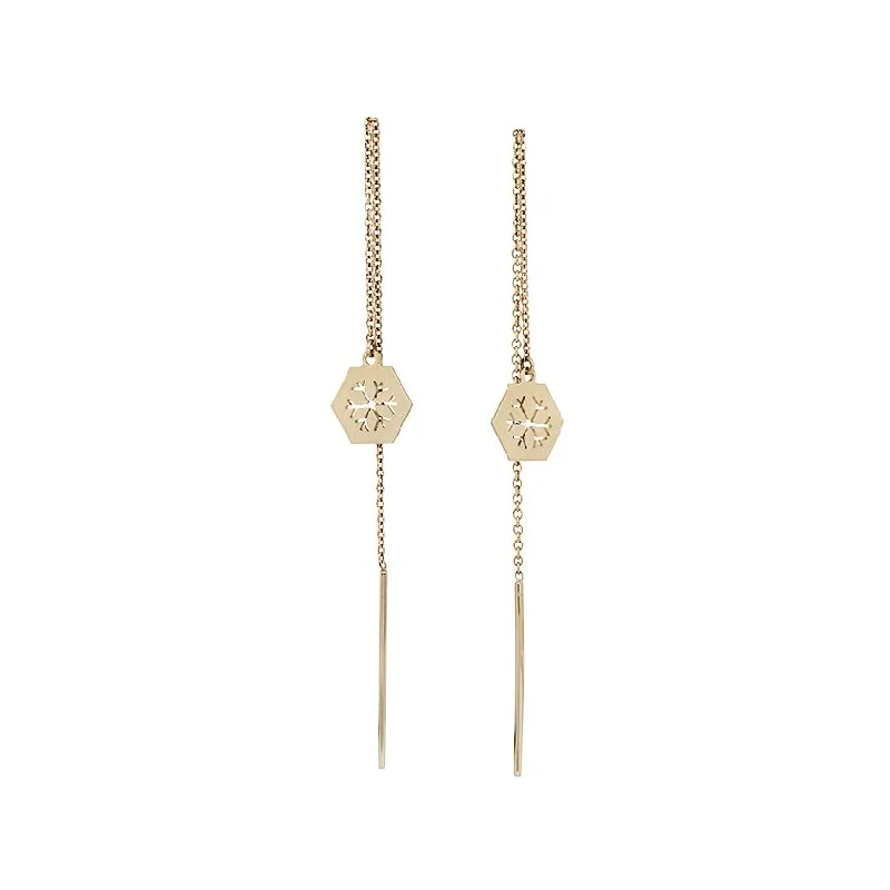 Silver Hoop Earrings-Snowflake Hexagonal 14K Gold Earrings