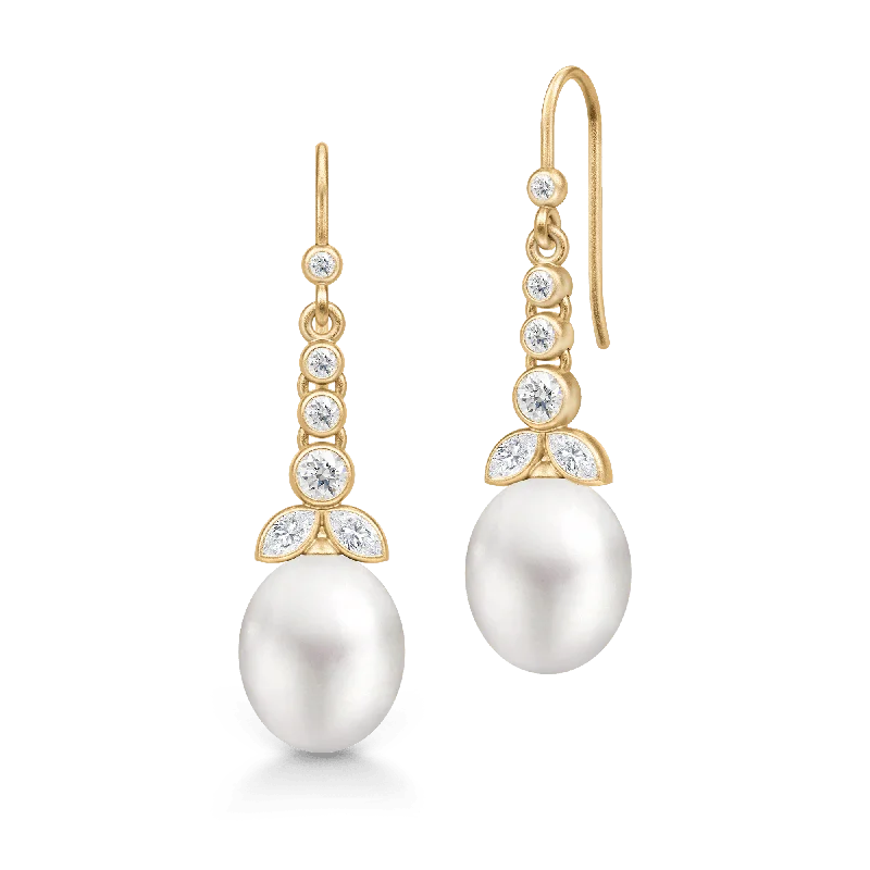 Unique Gold Earrings-Treasure Chandelier White Pearl Gold Plated Earrings