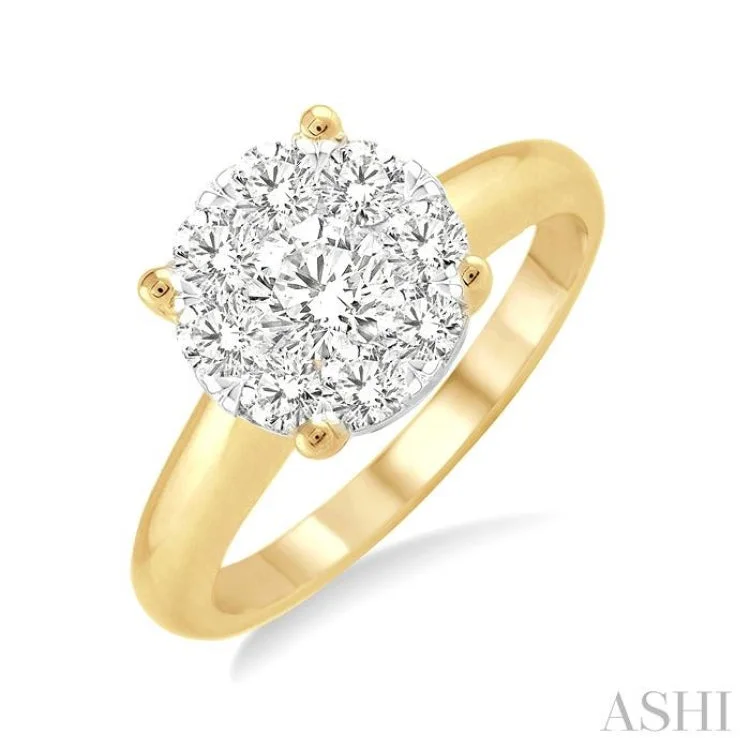 High-Quality Diamond Wedding Bands-3/4 ctw Lovebright Round Cut Diamond Ring in 14K Yellow and White Gold