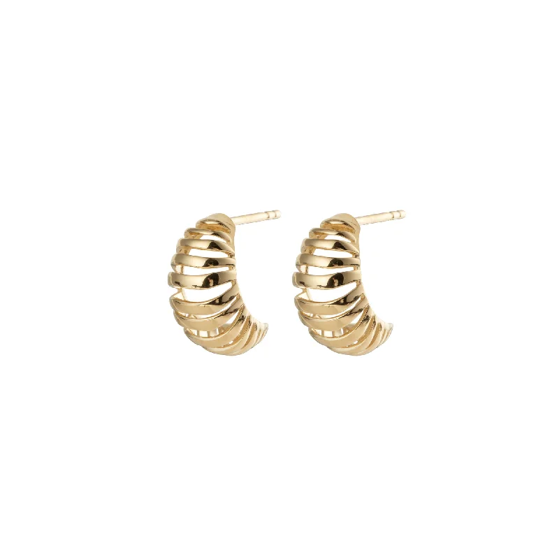 Sparkling Crystal Earrings-Ribbed Small Gold Vermeil Earrings