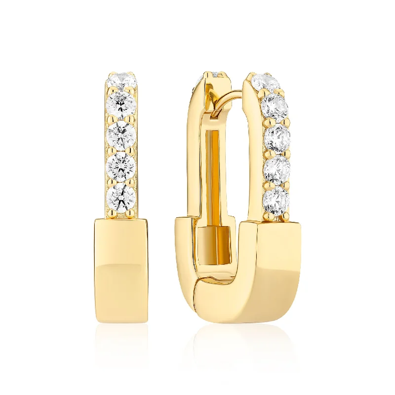 Designer Hoop Drop Earrings for Women-Maratea Gold Plated Earrings w. Zirconia