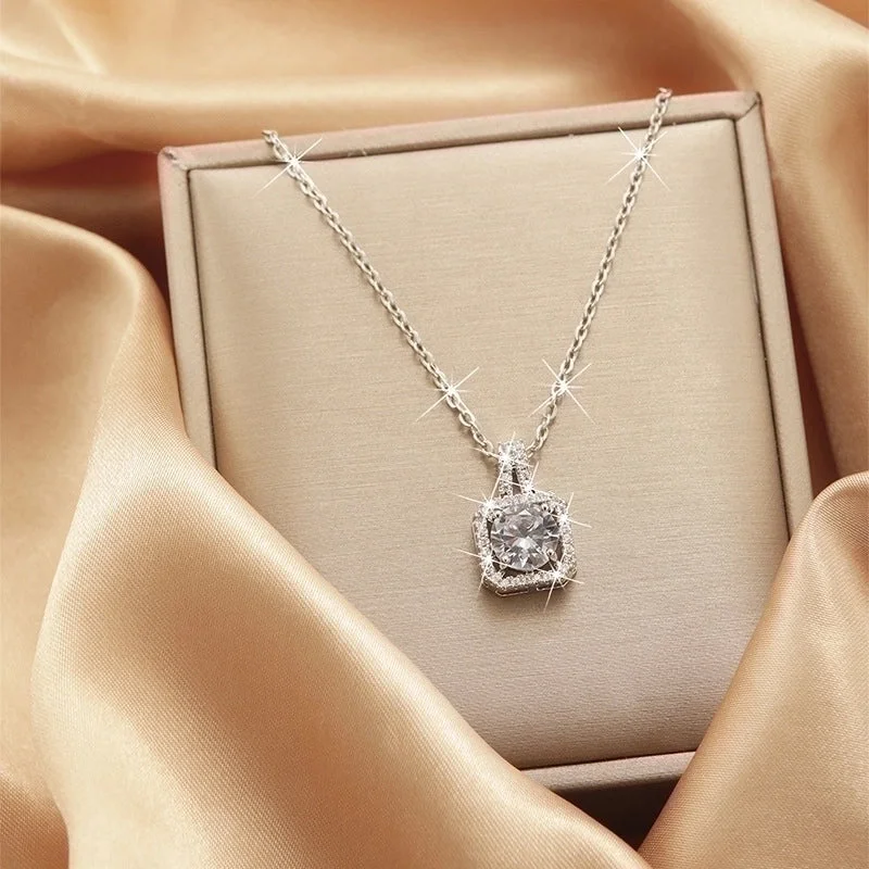 X1753# Micro Inlaid Zircon Square Diamond Necklace