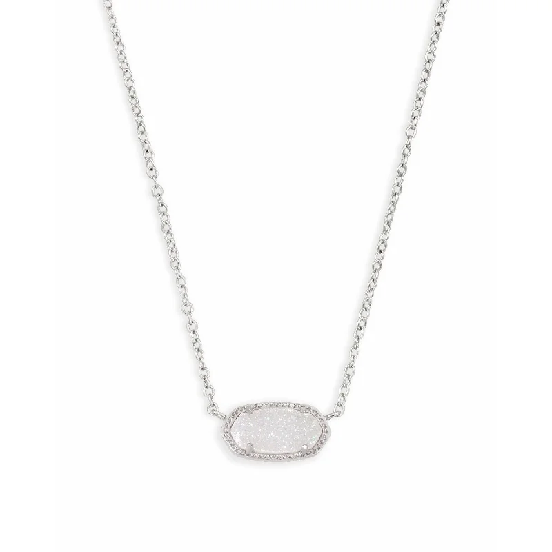 Moon Necklaces-Kendra Scott Elisa Necklace in Rhodium with Iridescent Drusy