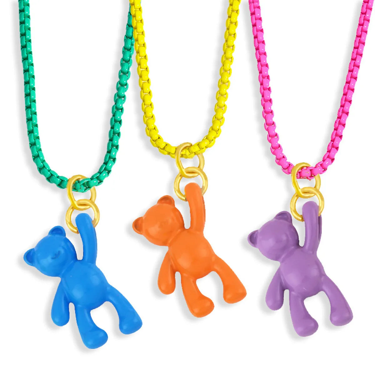 Handcrafted Necklaces-Wholesale Cute Color Bear Pendant Copper Necklace Nihaojewelry