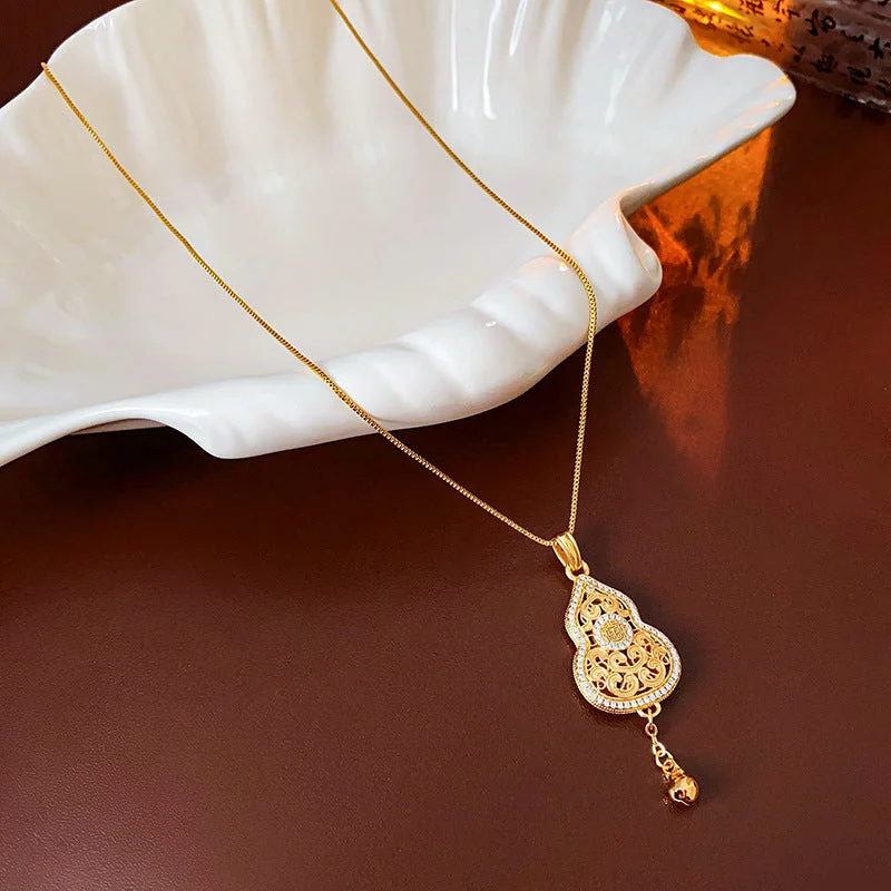 Genuine gold electroplated gourd zircon bell necklace