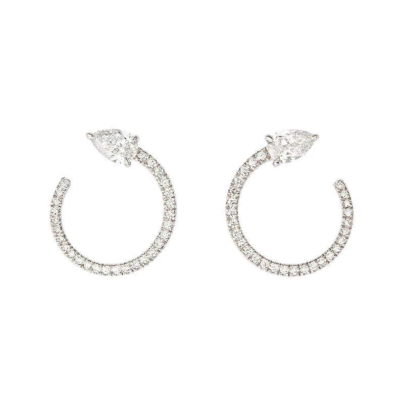 Large Crystal Hoop Earrings-Drop Moon 18K Whitegold Earrings w. Diamonds