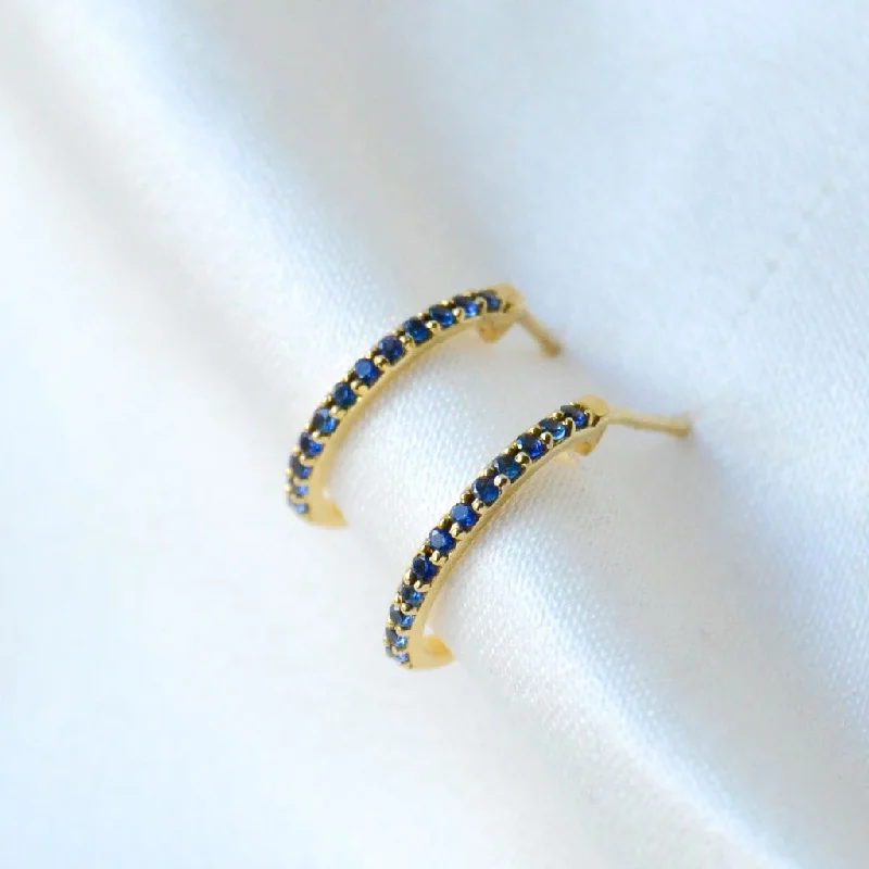 Simple Crystal Hoop Earrings-Nina 18K Gold Earrings w. Sapphires